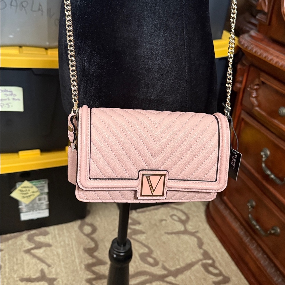 Victoria's Secret Blush Quilted Bag with V Logo
